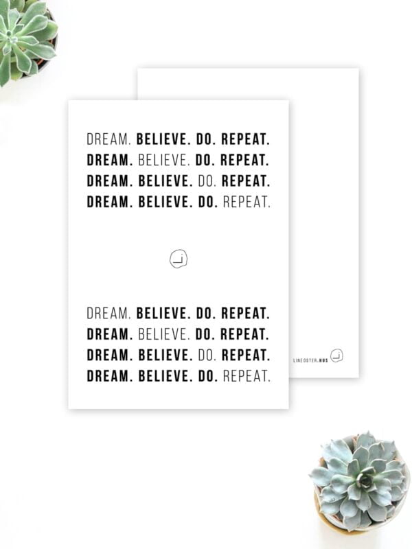 UNIK.HUS LINEOSTER.HUS Karte, medium mit Farbkante Dream. Believe. Do. Repeat.