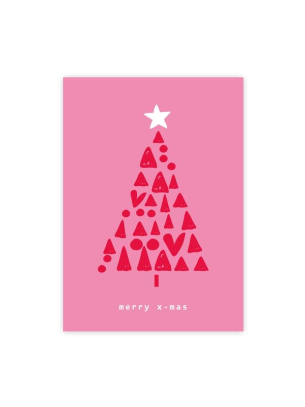 UNIK.HUS LINEOSTER.HUS Postkarte Weihnachten Weihnachtskarte Merry X-Mas Pink Rot Tannenbaum